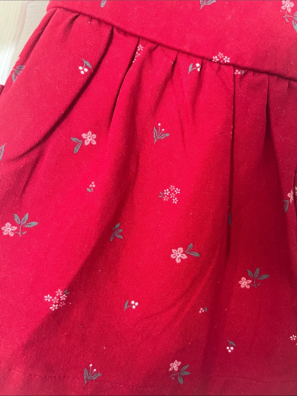 Red Floral Dress with Ivory Long Sleeve Tee